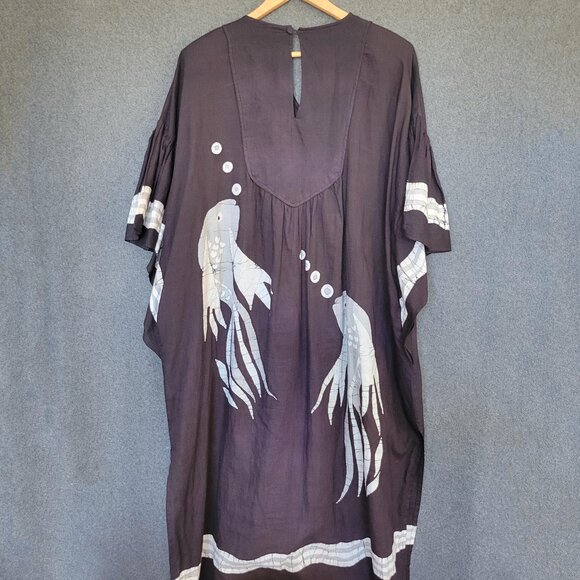Rare Vintage 1970s Ramona Rull Size AV Butterfly Koi Fish Caftan/Muumuu Dress - Picture 2 of 11
